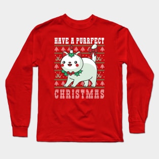 Have a Purrfect Christmas // Funny Ugly Christmas Sweater with Cat Long Sleeve T-Shirt